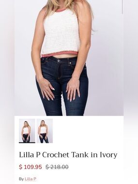 Lilla P ivory crochet tank top with pink and brown trim. NWOT, size small